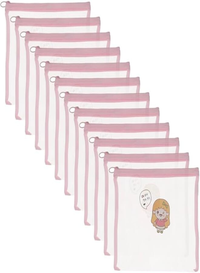 3A QB732-A5 12 Pieces Wire Paper Pouch with Zipper 18 * 32 cm - Pink